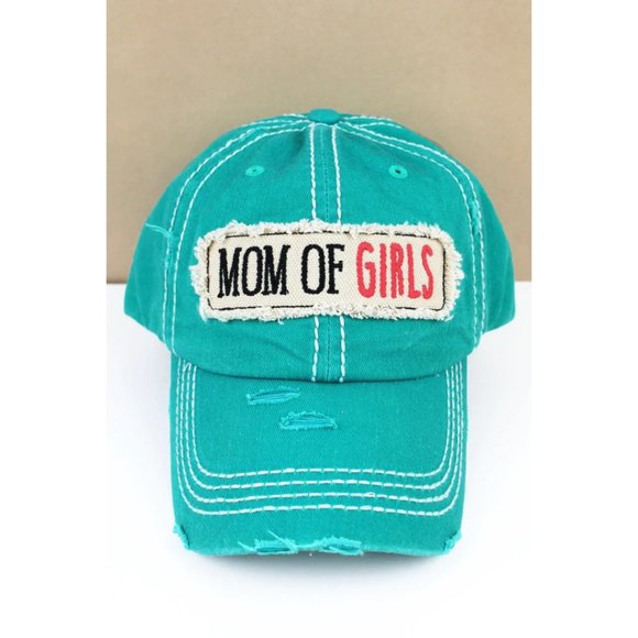 Accessories - DISTRESSED TURQUOISE 'MOM OF GIRLS' CAP Brand new